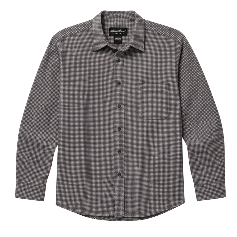 Eddie Bauer Mens Gray White Micro Grid Cotton Button‎ Down Shirt Large L